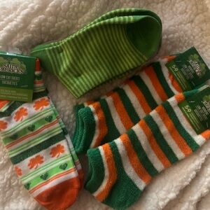 St. Patrick's Green, Orange, and White Striped Socks